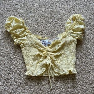 Princess Polly Yellow Ruched Ruffled Blouse